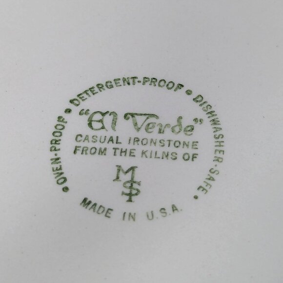 Vintage Max Schonfeld El Verde Casual Ironstone Green & White 12" Round Platter - Picture 6 of 12